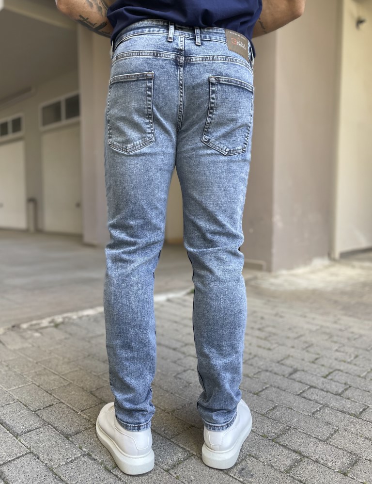 Ανδρικό μπλε χλώριο πεντάτσεπο τζιν παντελόνι ίσιο με κουμπιά 3LN1104 φωτογραφία